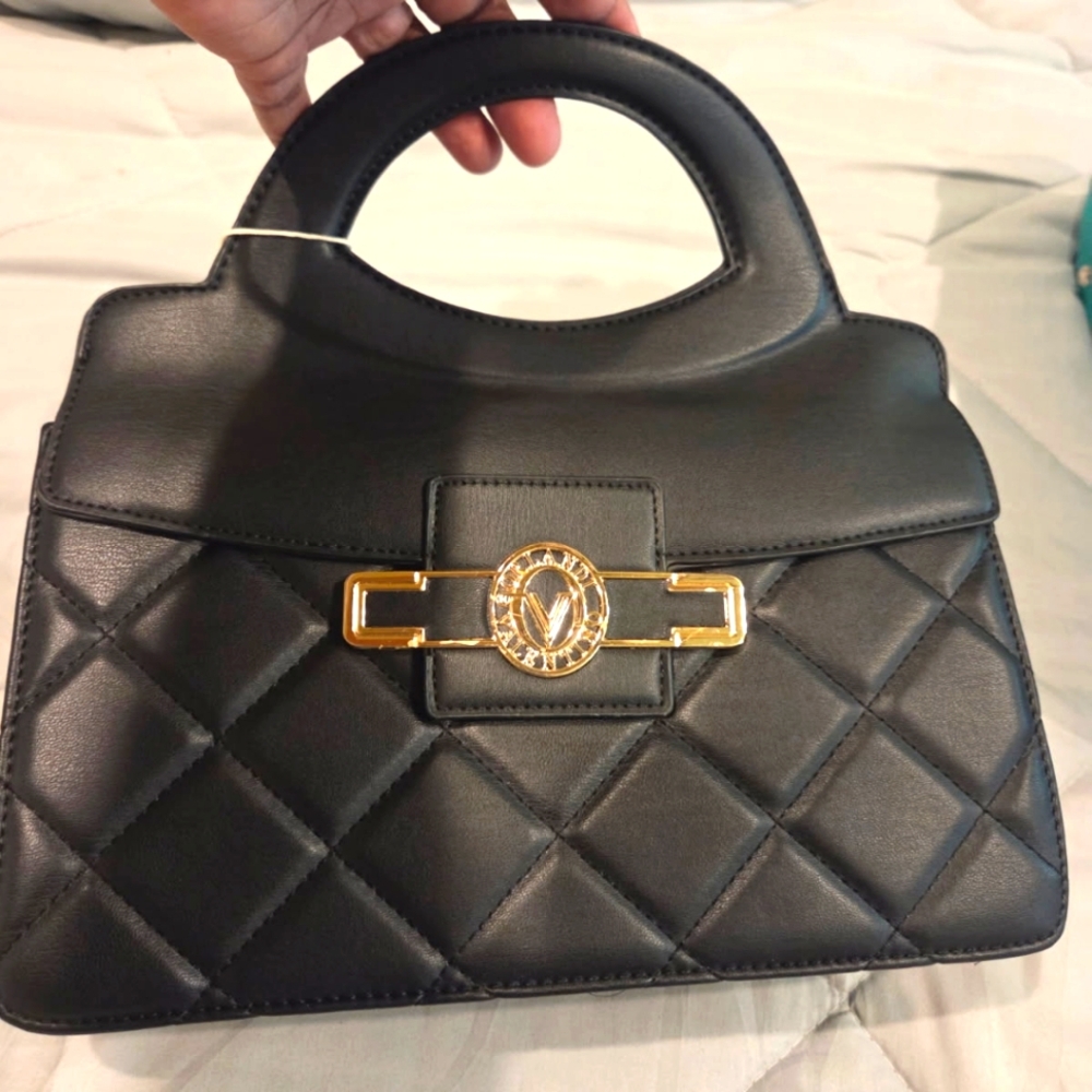 Elegant Black Quilted Handbag By Valentino Orlandi
